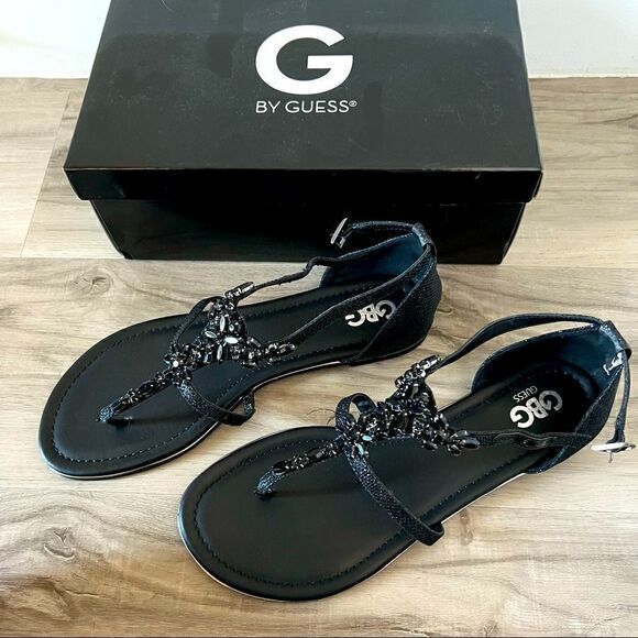 NWT G by Guess Deers black jeweled BLING sandals size 11 & 10. Glitter upper